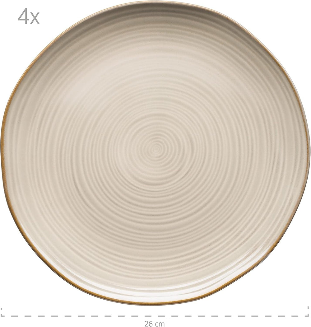 MÄSER 931371 Nottingham Vintage Series Set de veselă pentru 4 persoane, serviciu de cină cu 8 piese, farfurii de cină și farfurii de sumă, aspect retro rotund neregulat, gresie, bej
