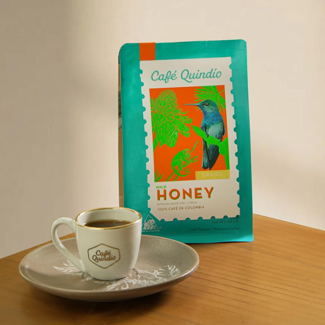 Cafe Quindio Specialty Coffee - boabe de cafea 100% Arabica, Columbia - cu note naturale de miere ușoară (250g) - ideală pentru cafea filtrată sau aparate portafilter