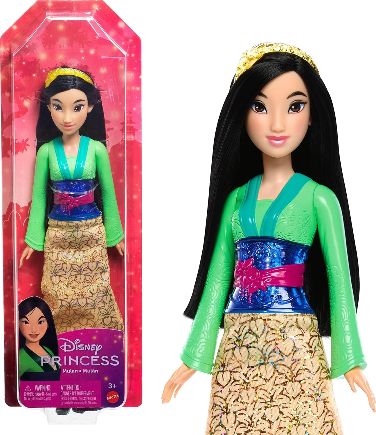 Mattel DISNEY Prinzessin Cinderella - Bewegliche Puppe mit glitzerndem Outfit, abnehmbaren Schuhen und Diadem, kämmbares Haar für Frisierspaß, für Kinder ab 3 Jahren, HLW06