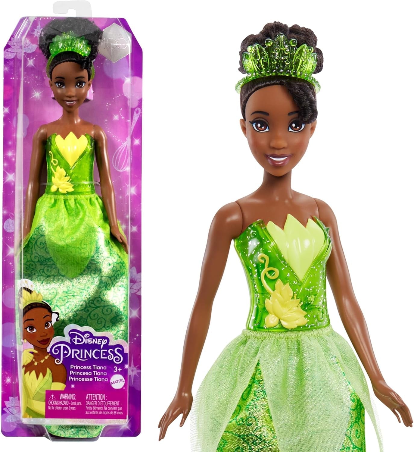 Mattel DISNEY Prinzessin Cinderella - Bewegliche Puppe mit glitzerndem Outfit, abnehmbaren Schuhen und Diadem, kämmbares Haar für Frisierspaß, für Kinder ab 3 Jahren, HLW06