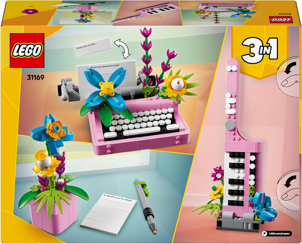 LEGO Creator 3In1 Mașină de scris cu flori - jucărie convertibilă într-un model Keytar sau într-un ghiveci de flori cu blocnotes și stilou - set de construcție - cadou pentru fete și băieți de la 8 ani 31169 Seturi de constructie Besuche den LEGO-Store