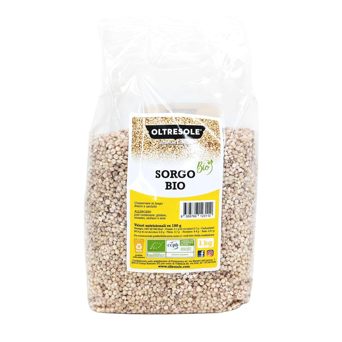 Sorg alb organic, 1 kg, decorticat, boabe crude, cultivat organic în Italia, pachet ideal pentru familie