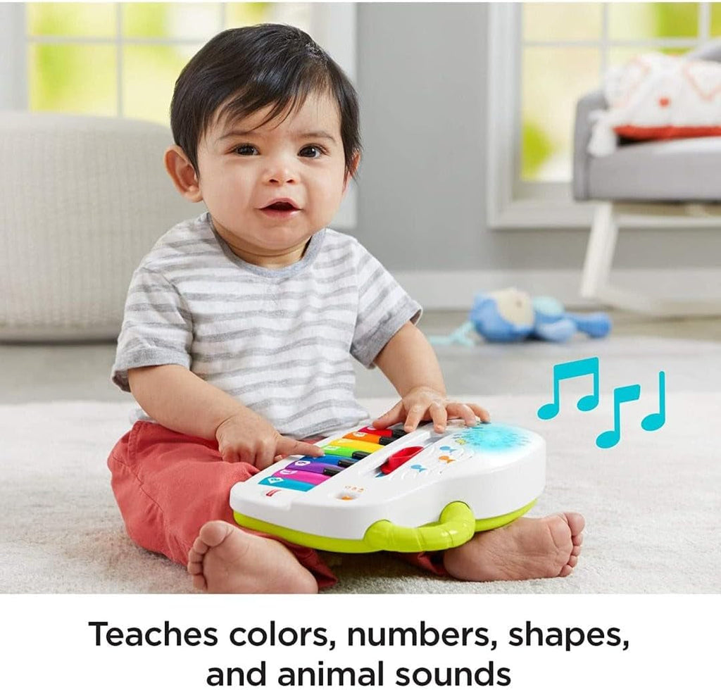 Fisher-Price Baby's first keyboard - pian portabil de jucărie cu 4 opțiuni de redare, cântece, lumini și sunete, învățare jucăușă, versiune: UK-English , GFK04 Jucarii Bebe Naty Shop