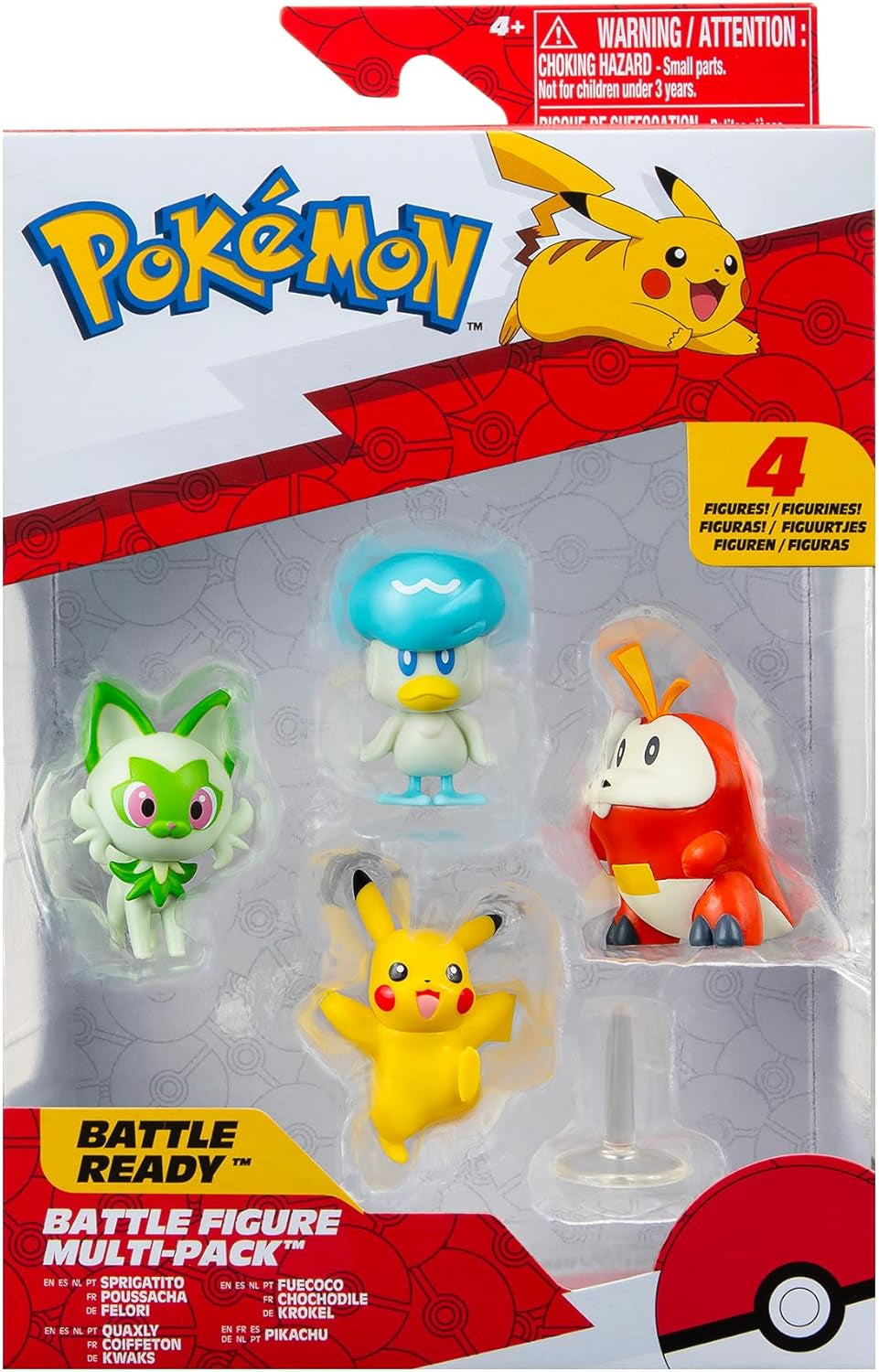Pokémon PKW3402 - Battle Figure Multipack - pachet de 4 cu Pikachu, Croc, Kwaks, Felori, figuri detaliate oficiale, 5 cm fiecare Action figures Naty Shop