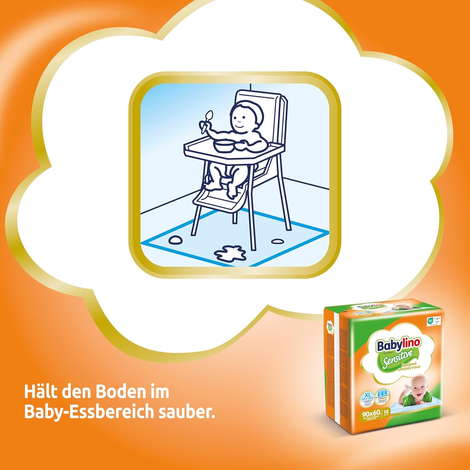 Șervețele umede sensibile, 90 x 60 cm, extra absorbante, 14 bucăți