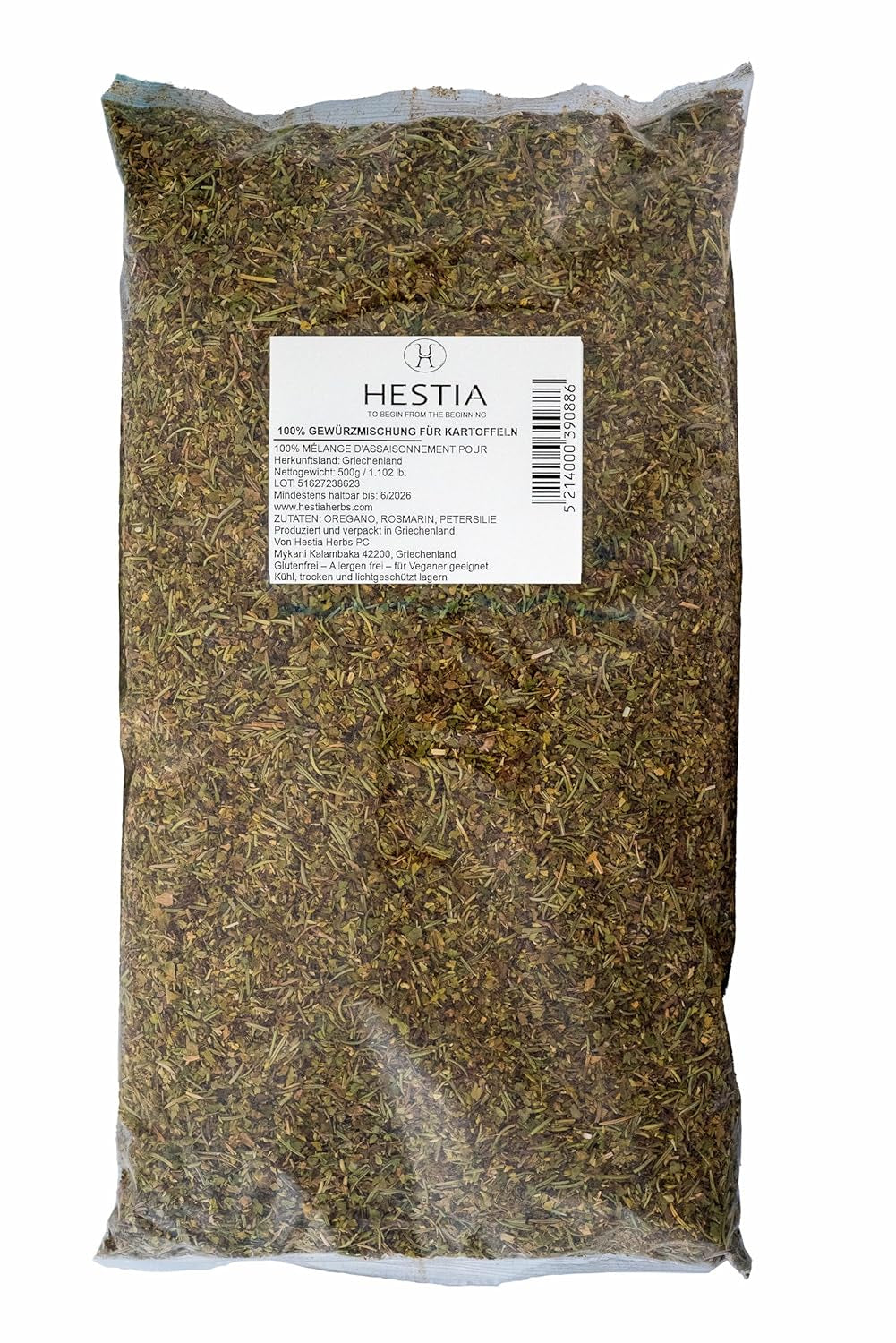 Hestia Herbs Griechische Mediterrane Kräutermischung mit Oregano, Rosmarin, Thymian, Basilikum & Petersilie zum Kochen, 500 g – Authentische Gewürzmischung für traditionelle Rezepte