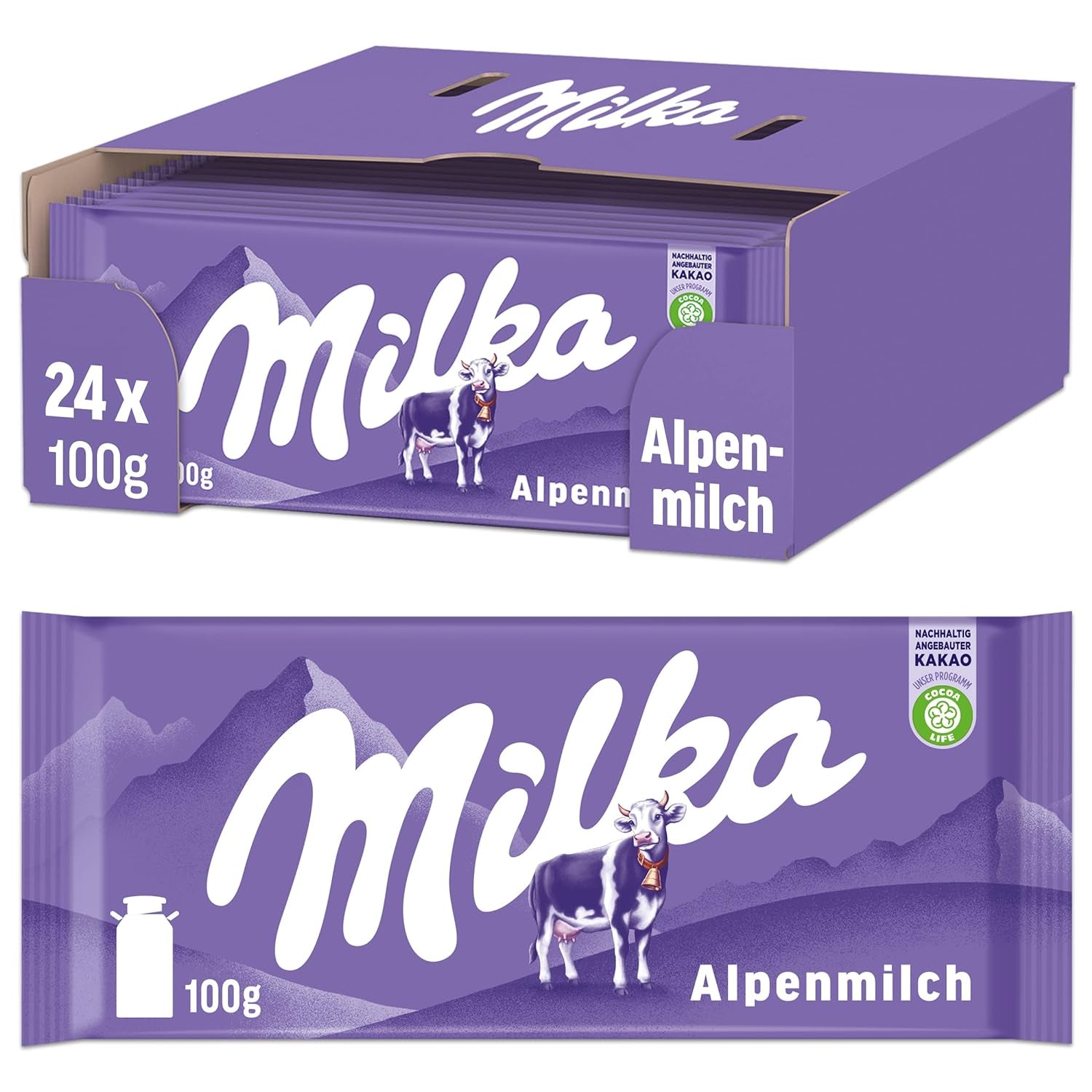 Milka Cow Spots – Ciocolată cu lapte alpină cu ciocolată albă în design cu pete de vacă – 24 x 90g