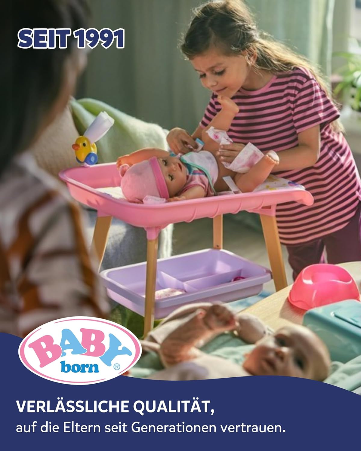 BABY Born Eva - păpușă bebeluș 43 cm - 10 funcții, inclusiv accesorii și saltea - Funcționează complet fără baterii - Potrivită pentru copii cu vârsta de 3 ani și peste