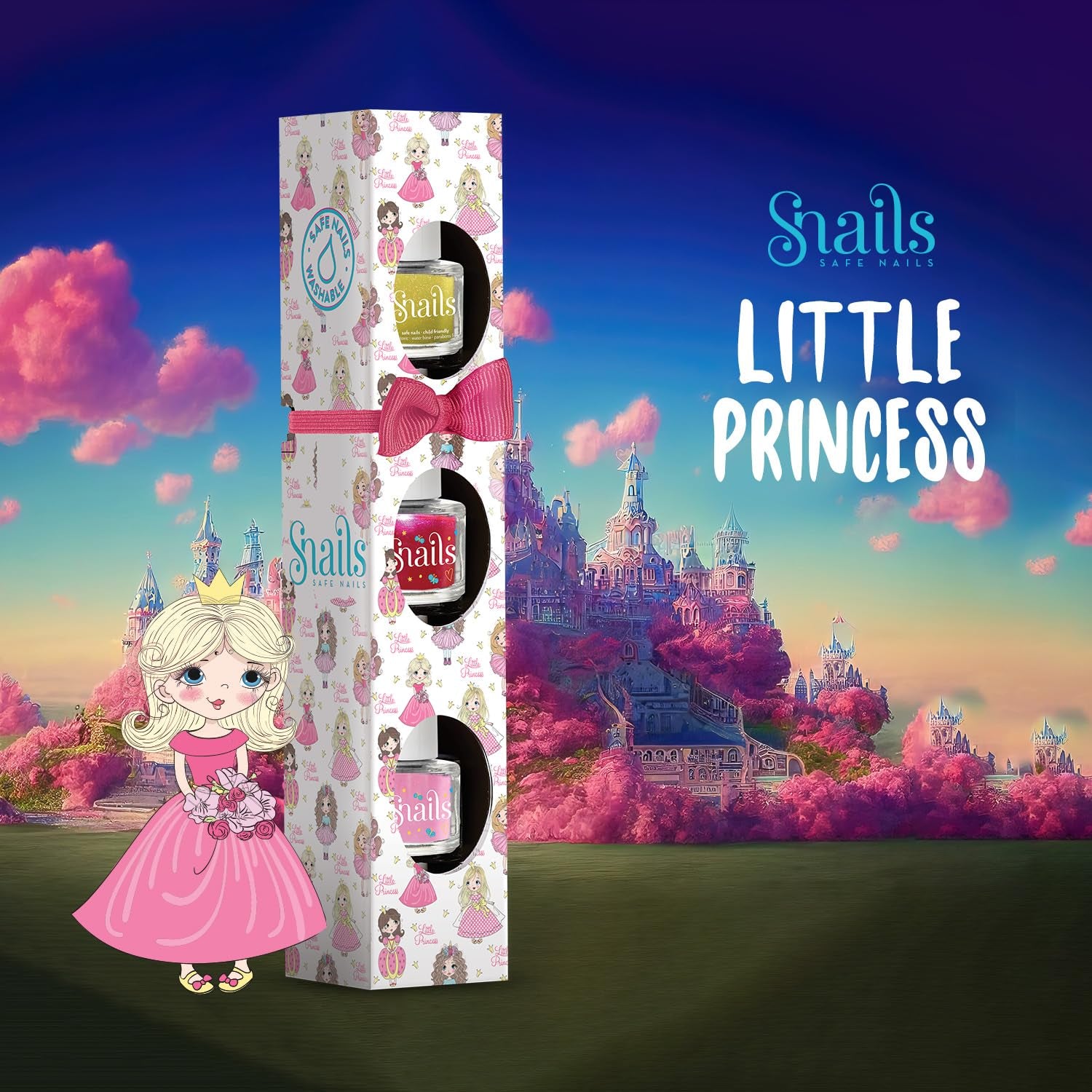 Set cadou ojă pentru copii Snails 510393, Mini Princess 3x5 ml, pe bază de apă, lavabilă, sigură, vegană