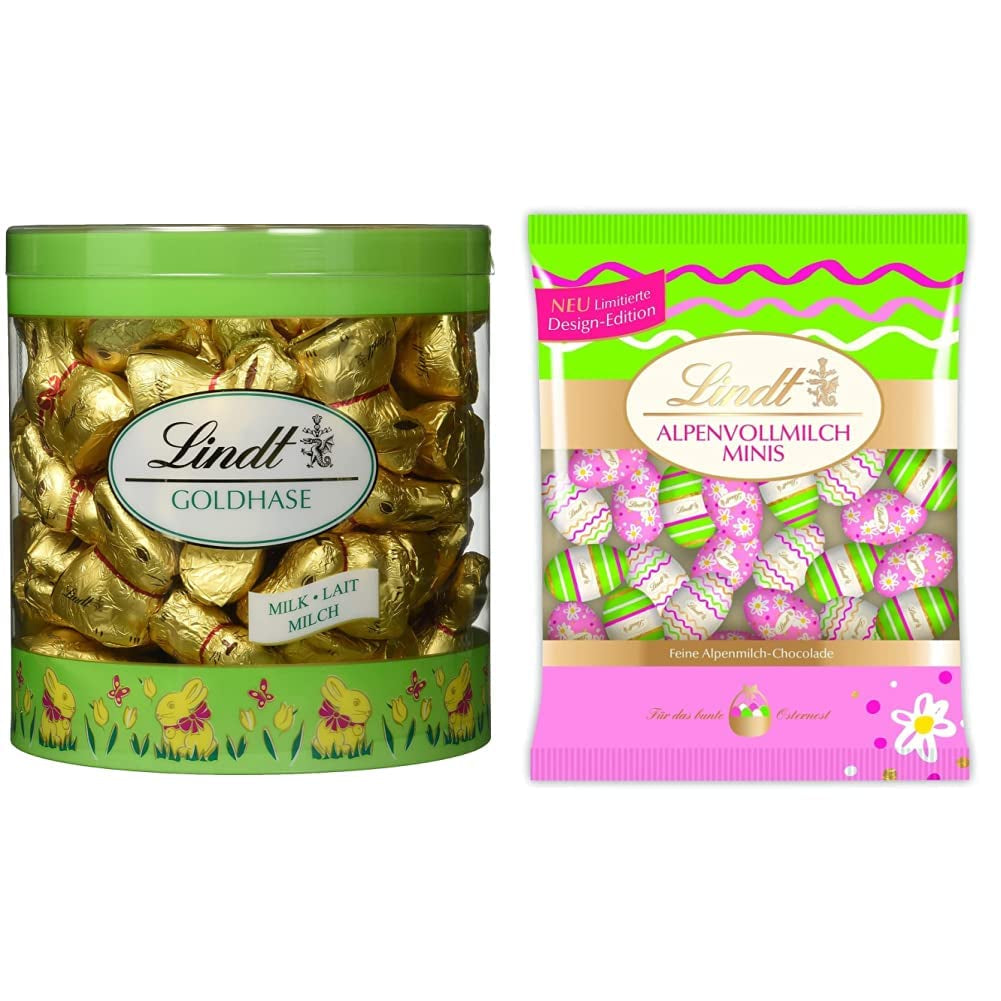 Mini Iepurași Aurii de Ciocolată | Pungă de 700g și Ediție Decorativă de Ciocolată | Pungă de 180g | Ouă premium de ciocolată cu lapte, ambalate vesel și colorat, pentru Paște | Ciocolată de Paște