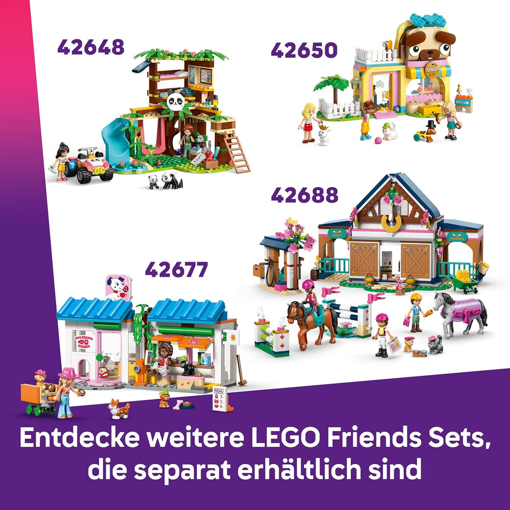 LEGO Friends Pferd und Fohlen mit Pferdeanhänger - Pferde Spielset mit Pflegezubehör, 4 Tierfiguren, Auto & 2 Mini Puppen - Geschenkidee zum Geburtstag für Mädchen ab 7 Jahren - 42695