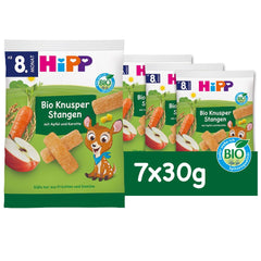 HiPP Bio Knusper Stangen Apfel Karotte (7 x 30g), Babysnack ab 8. Monat, Süße nur aus Früchten und Gemüse, glutenfrei, in bester Bio-Qualität