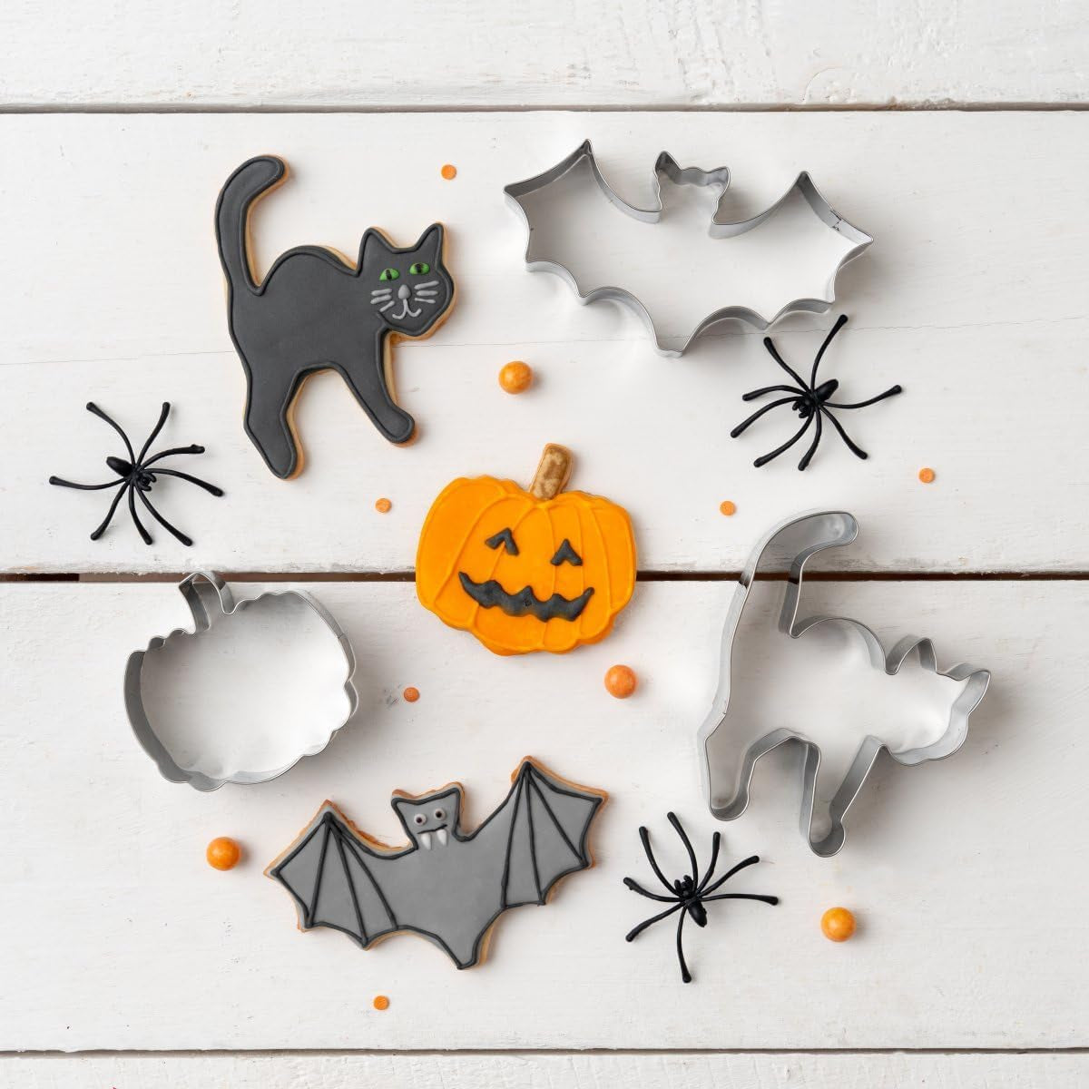 Formă de biscuiți Zenker cu pisică și cocoașă – Formă perfectă din oțel inoxidabil pentru biscuiți înfricoșători de Halloween – Se poate spăla în mașina de spălat vase – Ideală pentru copt la Halloween, Argintiu