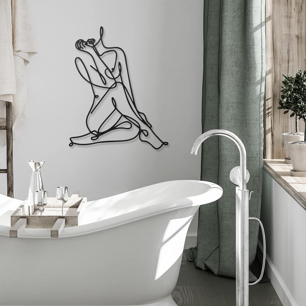 3 bucăți Metal Minimalist Woman Wall Art Deco Modern Metal Abstract Woman Wall Art Female Single Line Line Drawings to Hang for Living Room (negru, modern) Statuete si sculpturi Naty Shop