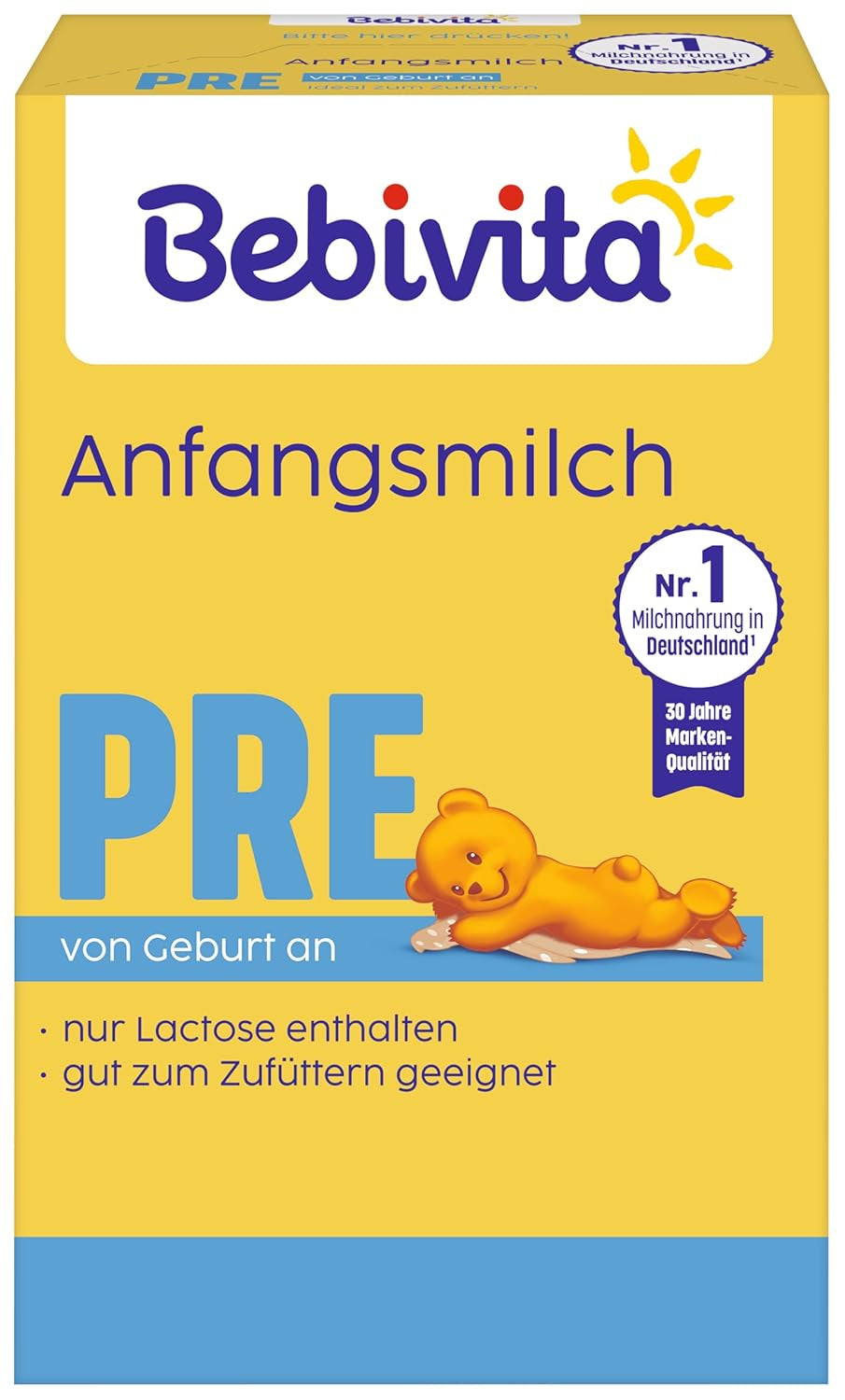 Formulă de lapte praf PRE (5 x 500 g), de la naștere, conține doar lactoză ca și carbohidrat, potrivită pentru alimentație suplimentară