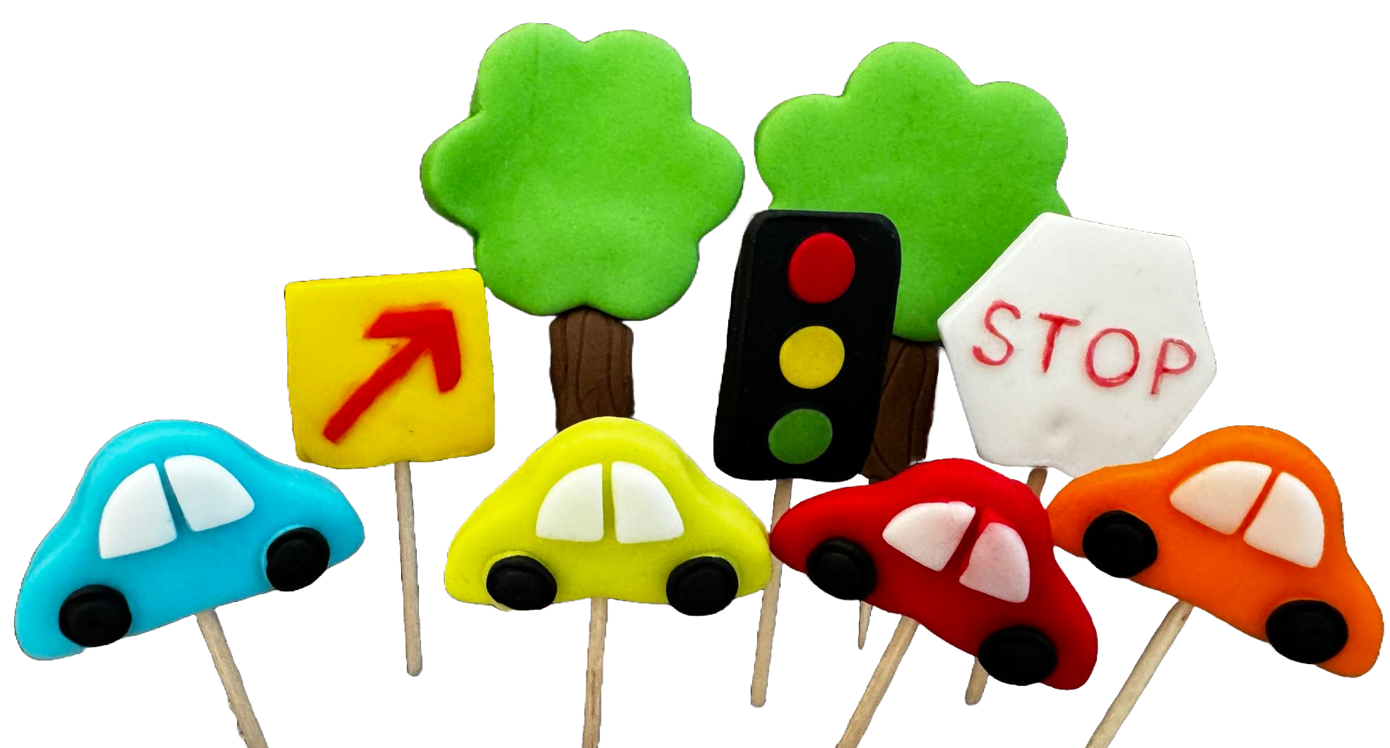 Set 9 decoratiuni comestibile din zahar, Masinute Decoratiuni din Pasta de Zahar Naty Shop