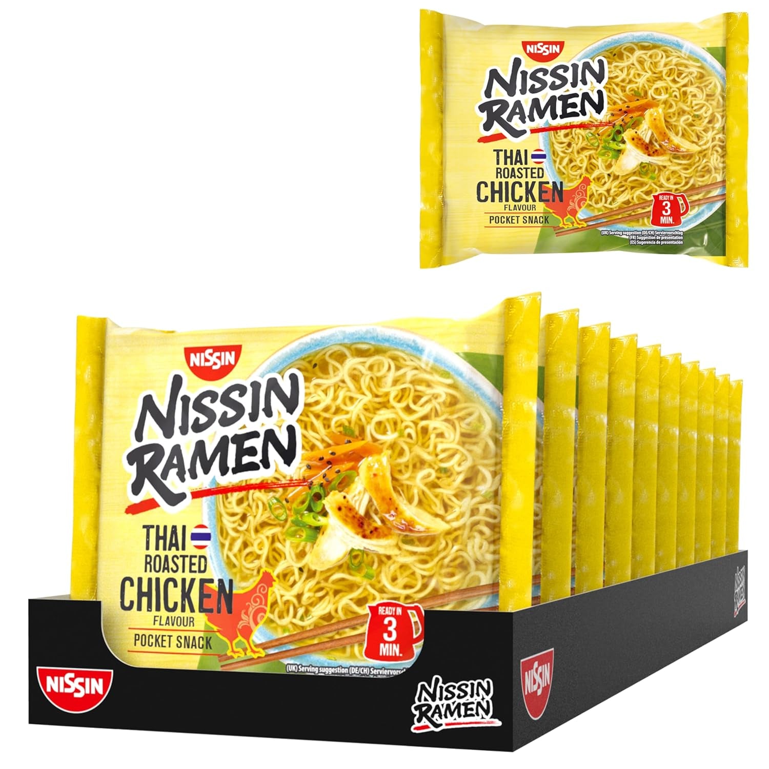 Nissin Ramen - Pui la cuptor thailandez, pachet de 10, tăiței instant în stil asiatic, preparați după o rețetă thailandeză, rapid și ușor de preparat, mâncare asiatică (10 x 65 g)