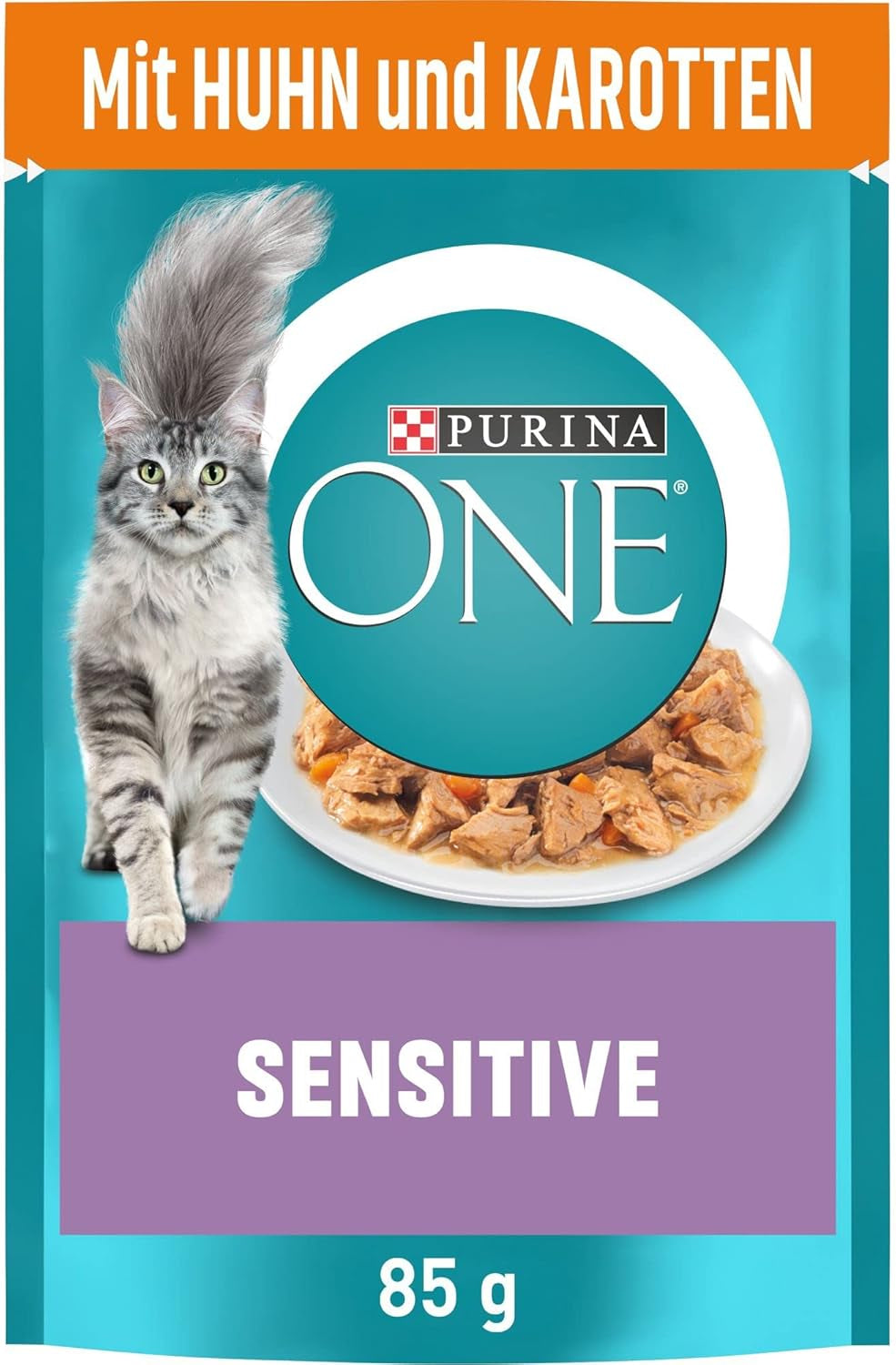 Hrană umedă pentru pisici PURINA ONE Sensitive, bucăți fragede în sos cu pui, pachet de 26 (26 x 85g)