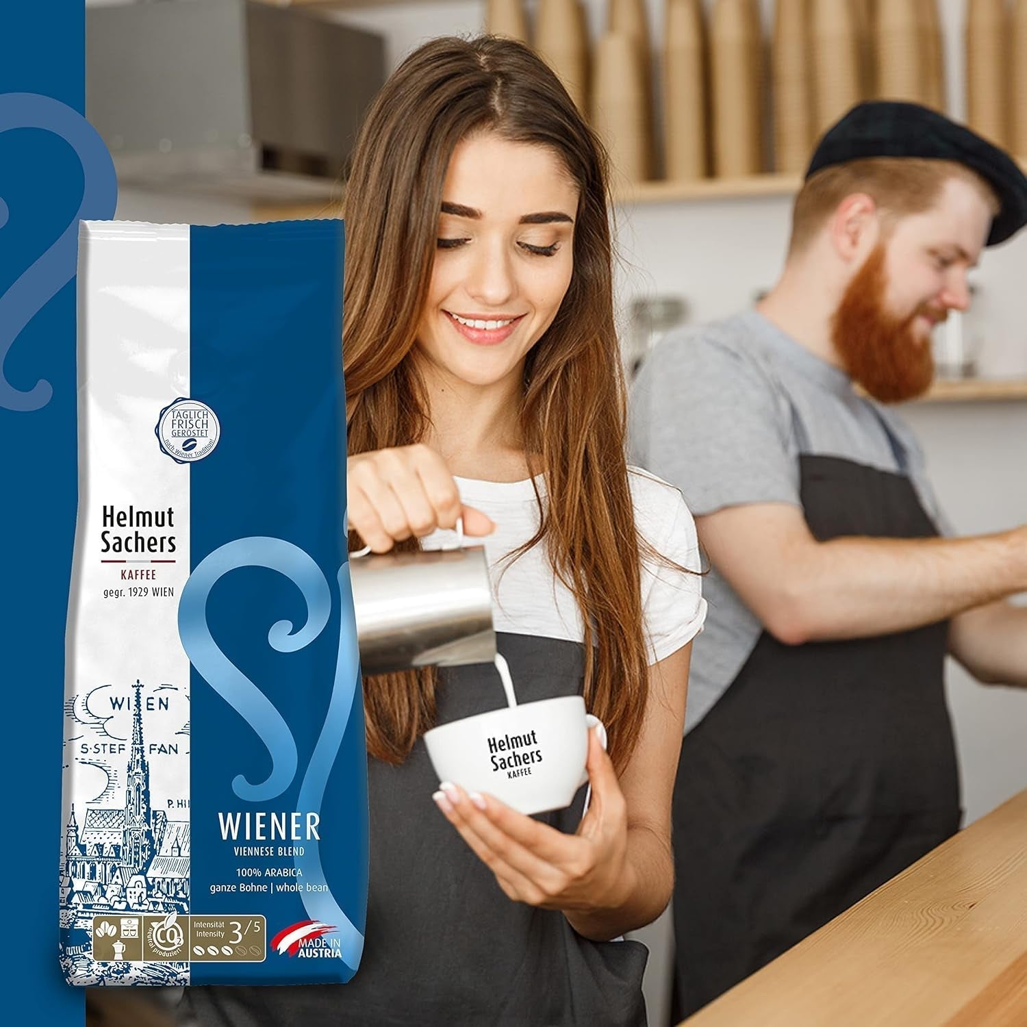 Helmut Sachers Kaffee - amestec vienez, Intensitate 3/5, 100% Arabica, boabe de cafea întregi, 6 X 500G Naty Shop