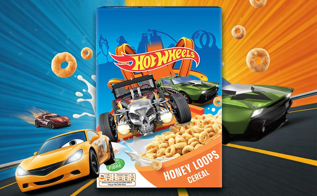 Hot Wheels Honey Loops, cereale integrale crocante pentru micul dejun cu vitamine adăugate, 1 pachet (1 x 375g)