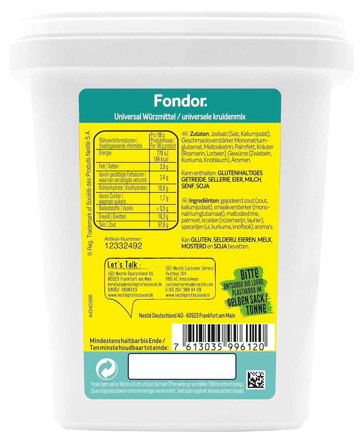 Maggi Professional Fondor Universal-Würzmittel o.k.A., vegane Würzmischung, 1er Pack (1 x 900g Gastro Box)