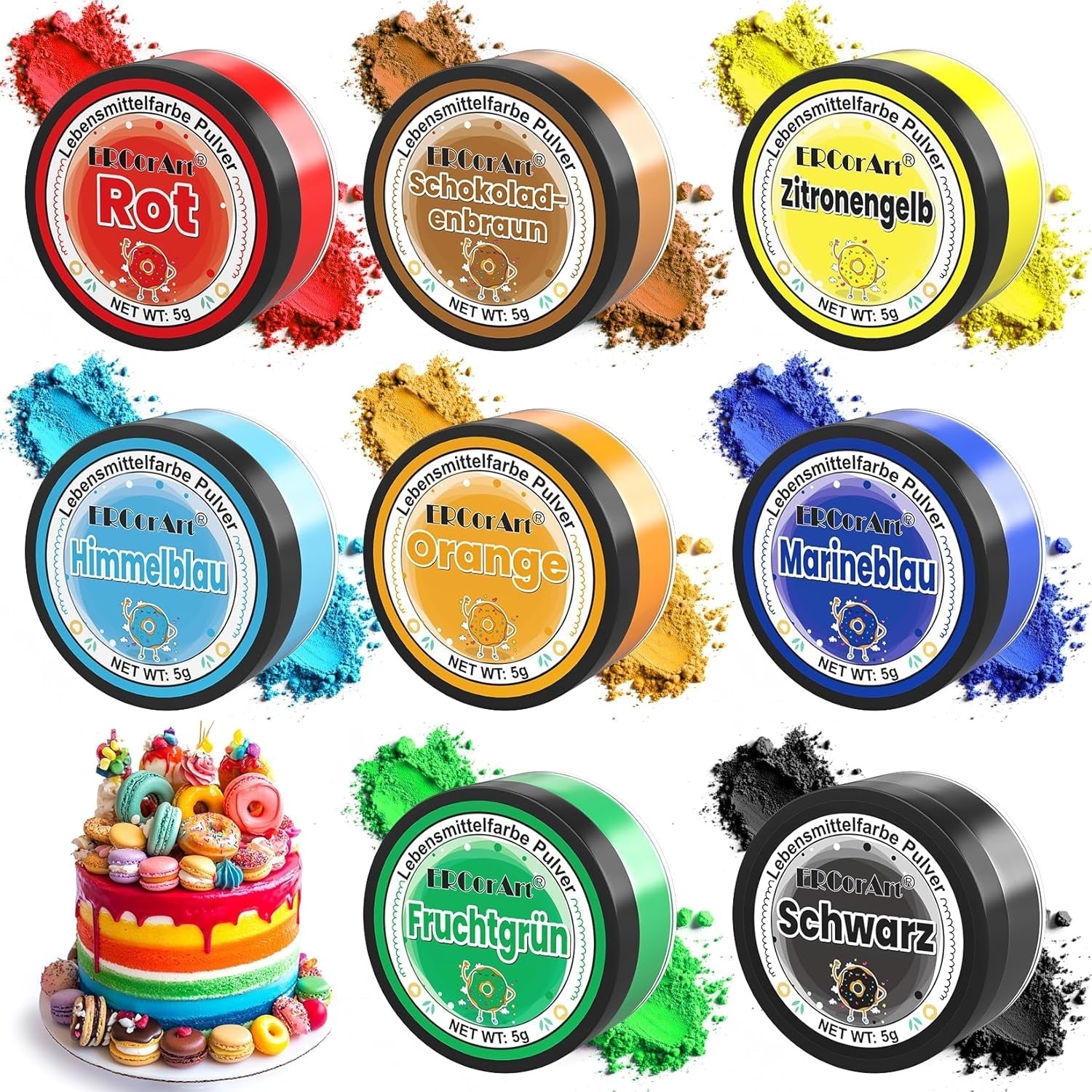 Colorant alimentar liposolubil - Ercorart 10 culori colorant alimentar pe bază de ulei, foarte concentrat, pentru ciocolată, unt de cacao, fudge, prăjitură cu ciocolată, glazură, înghețată etc., 6 ml/bucată