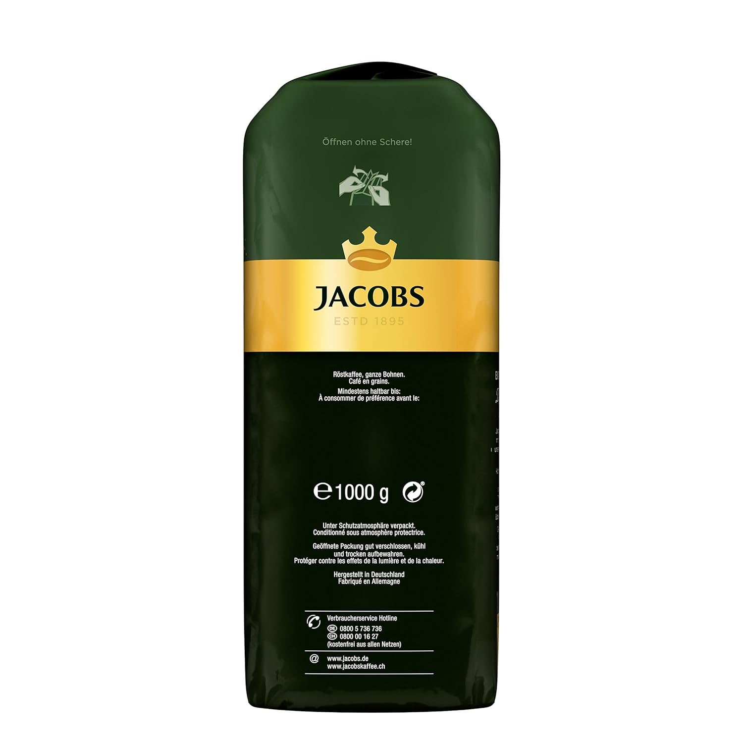 Boabe de cafea Jacobs Café Espresso 1kg – Puternice, picante, boabe Arabica și Robusta, intensitate 8/10, ideale pentru espresso (pachet de 4)