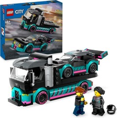 LEGO City Car Transporter cu mașină de curse, camion jucărie cu rampă de încărcare reglabilă și mașină de curse, set de construcție cu 2 minifigurine, șofer de curse și șofer de camion, copii de peste 6 ani 60406 Seturi de constructie Besuche den LEGO-Store Singur