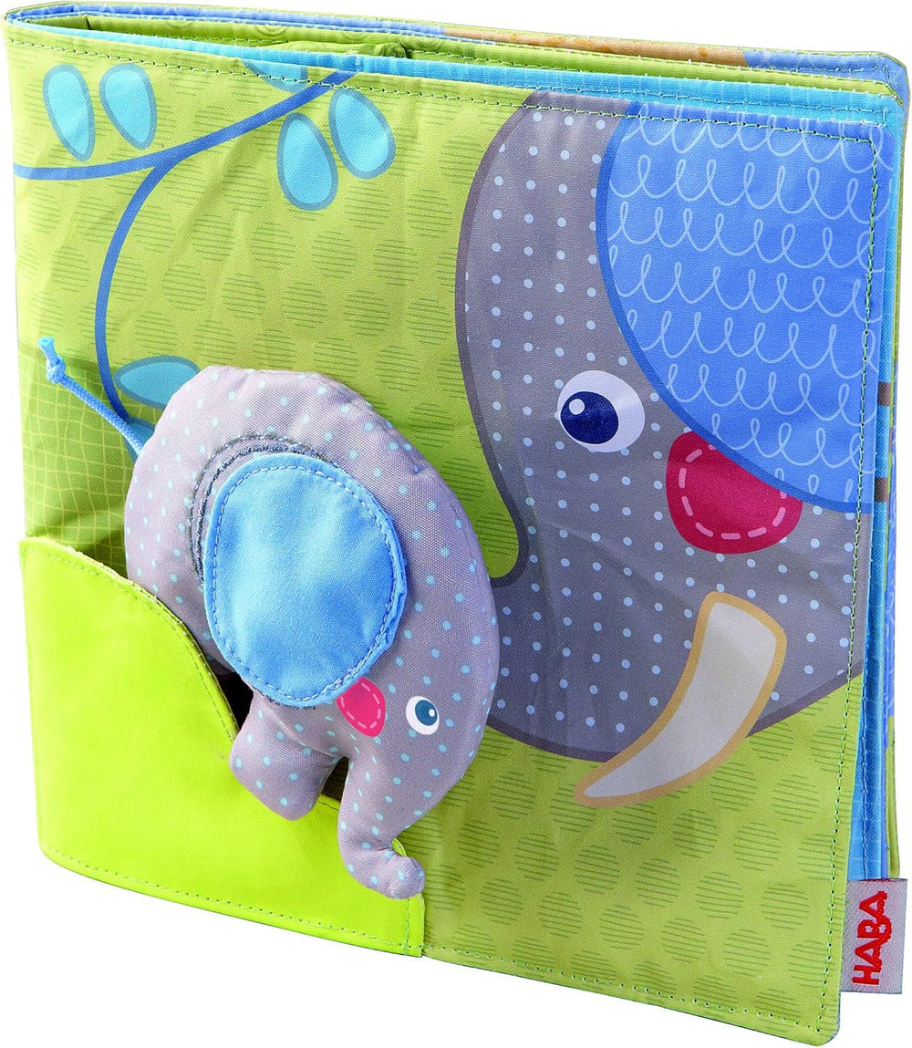 HABA 300146 - Cartea de pluș Elefant Egon, carte moale cu multe efecte tactile și de joc, jucărie pentru copii frumos proiectată de la 6 luni Jucarii Bebe Naty Shop Titlu implicit