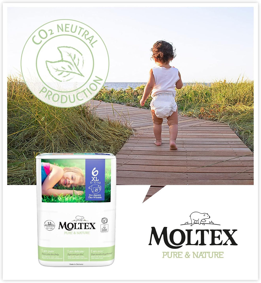 Scutece organice Pure & Nature, mărimea 6 XL (17-28 kg), cutie lunară, 84 de scutece organice