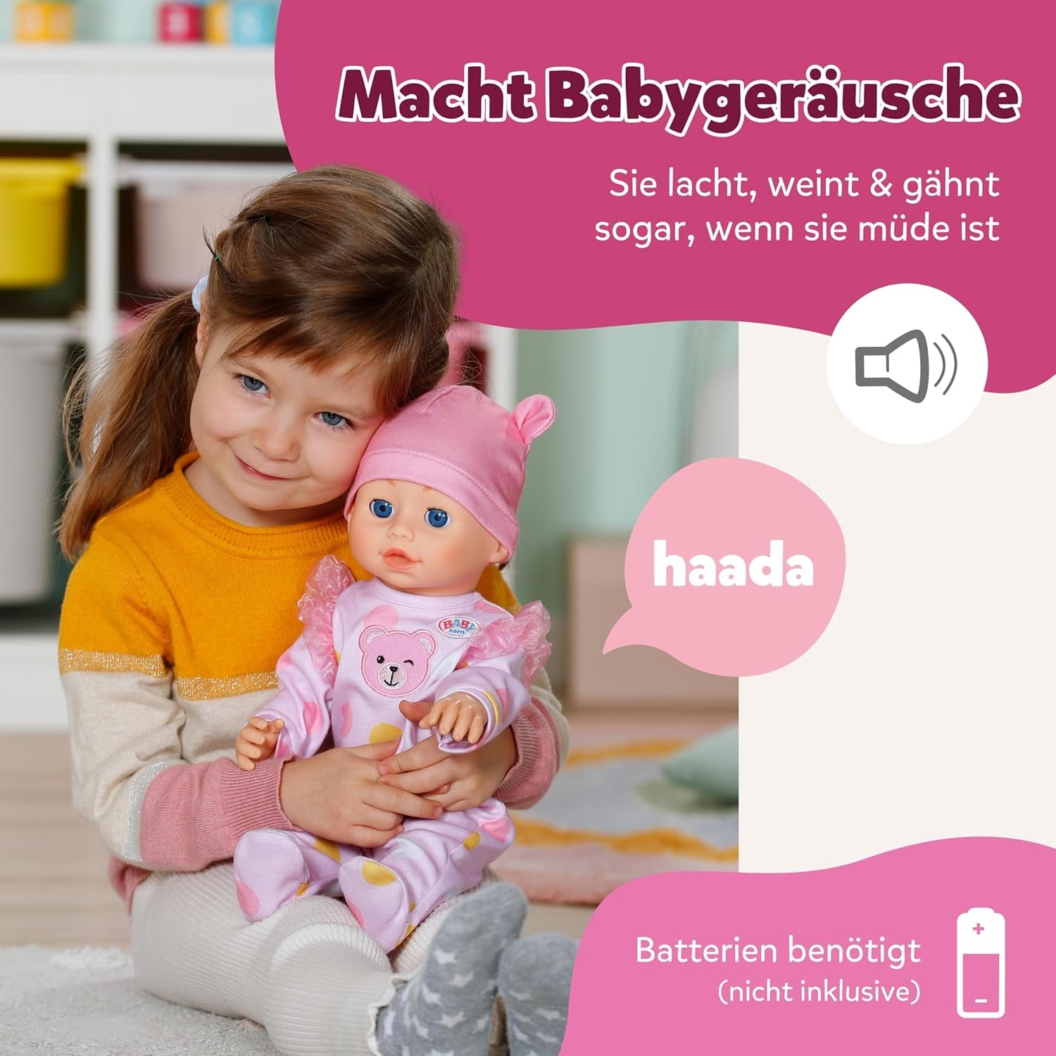 BABY Born Emily Lauf mit Mir - 43 cm Puppe mit elektronischen Funktionen - Krabbel- & Lauflernpuppe mit Soundfunktion - Inkl. rosa Strampler & Mütze - Geeignet für Kinder ab 3 Jahren