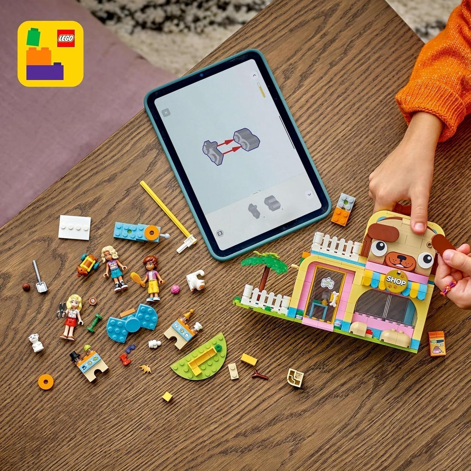 Magazin de accesorii pentru animale LEGO Friends, set de joacă pentru jocuri de rol, jucărie educativă pentru fete de la 6 ani, 3 minifigurine și 3 figuri de animale, pisică, câine și iepuraș, idee de cadou pentru copii 42650 Seturi de constructie Besuche den LEGO-Store