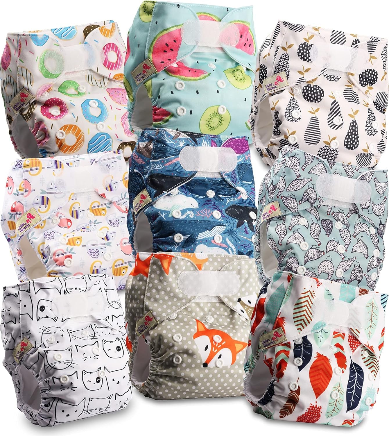 Scutec reutilizabil Littles and Bloomz FLV2-0602, sistem de închidere standard cu cârlig și buclă, 6 scutece