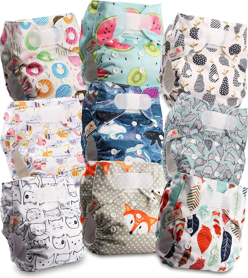 Scutec reutilizabil Littles and Bloomz FLV2-0602, sistem de închidere standard cu cârlig și buclă, 6 scutece