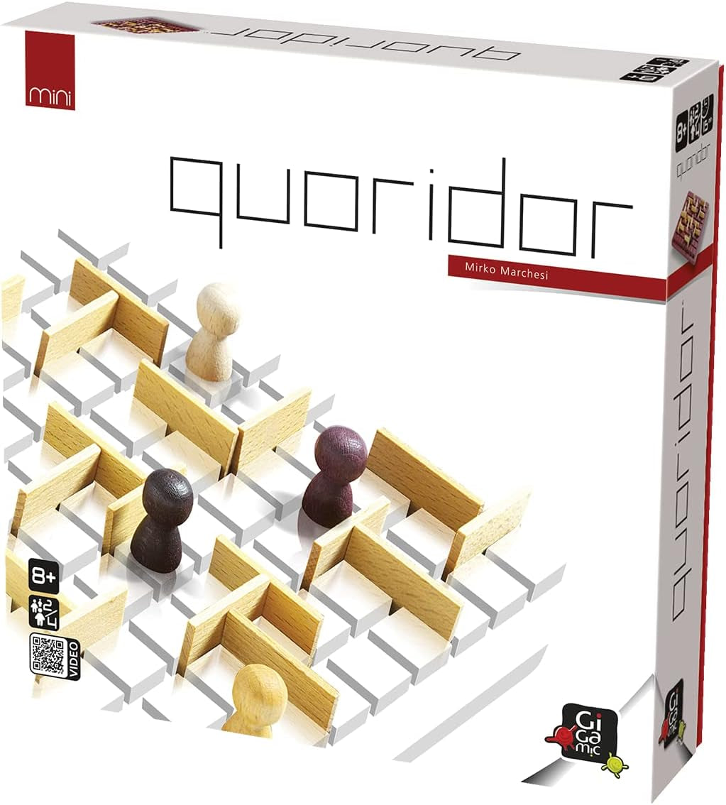 Gigamic, Quoridor Mini, joc de familie, joc din lemn, 2-4 jucători, vârste 8+, 15 minute, germană, multilingv, multicolor, colorat