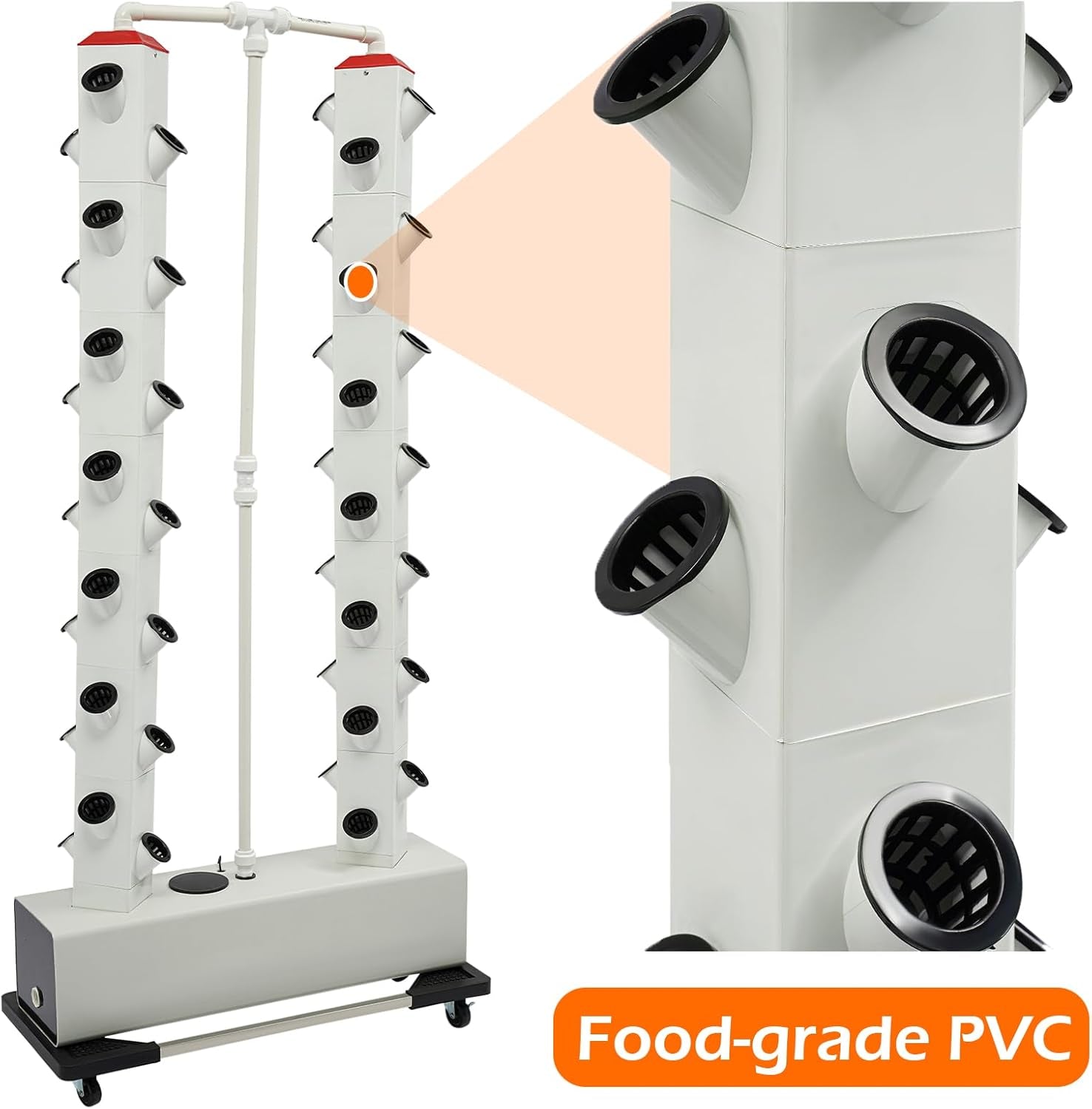 Sistem de creștere hidroponică cu 56 de capsule - Turn hidroponic vertical cu rezervor de apă de 30 l, sistem de creștere hidroponică pentru grădină, kit de creștere aeroponică pentru ierburi, fructe și legume