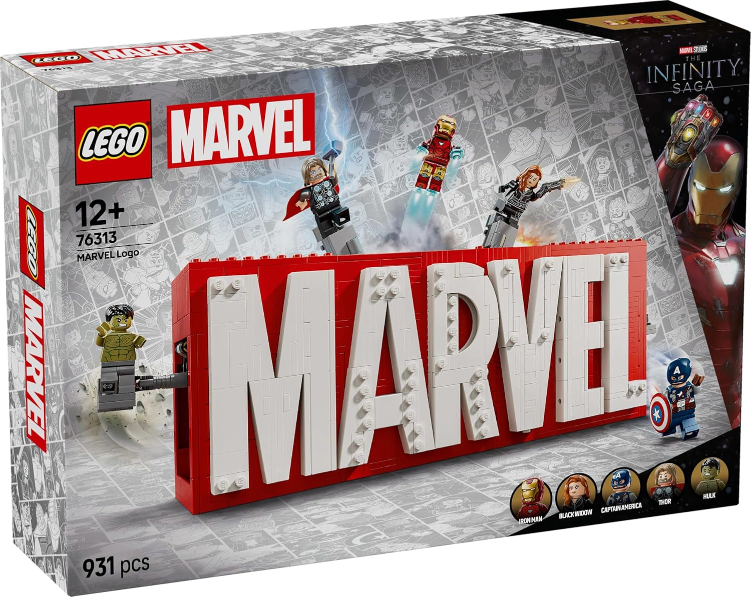 LEGO Marvel: Logo-ul și minifigurinele Marvel - Set de colecție cu Hulk, Thor, Iron Man, Black Widow și Captain America - Set de construcție cu figurine Avengers - Cadou pentru băieți și fete de la 12 ani 76313 Seturi de constructie Besuche den LEGO-Store