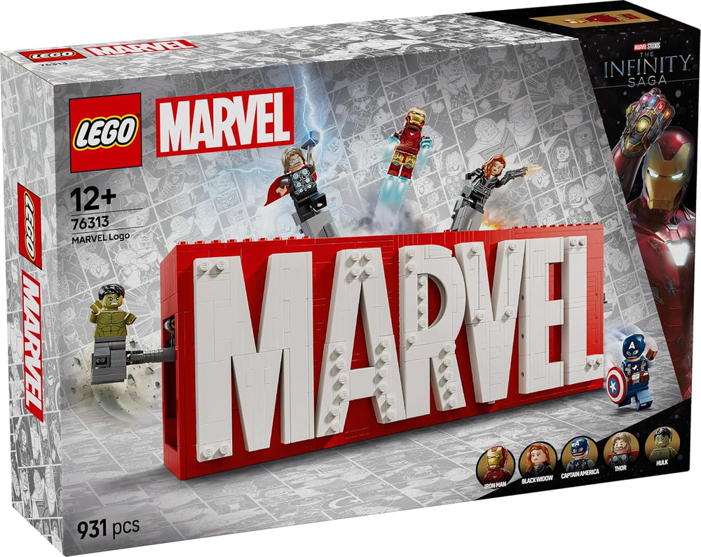 LEGO Marvel: Logo-ul și minifigurinele Marvel - Set de colecție cu Hulk, Thor, Iron Man, Black Widow și Captain America - Set de construcție cu figurine Avengers - Cadou pentru băieți și fete de la 12 ani 76313 Seturi de constructie Besuche den LEGO-Store