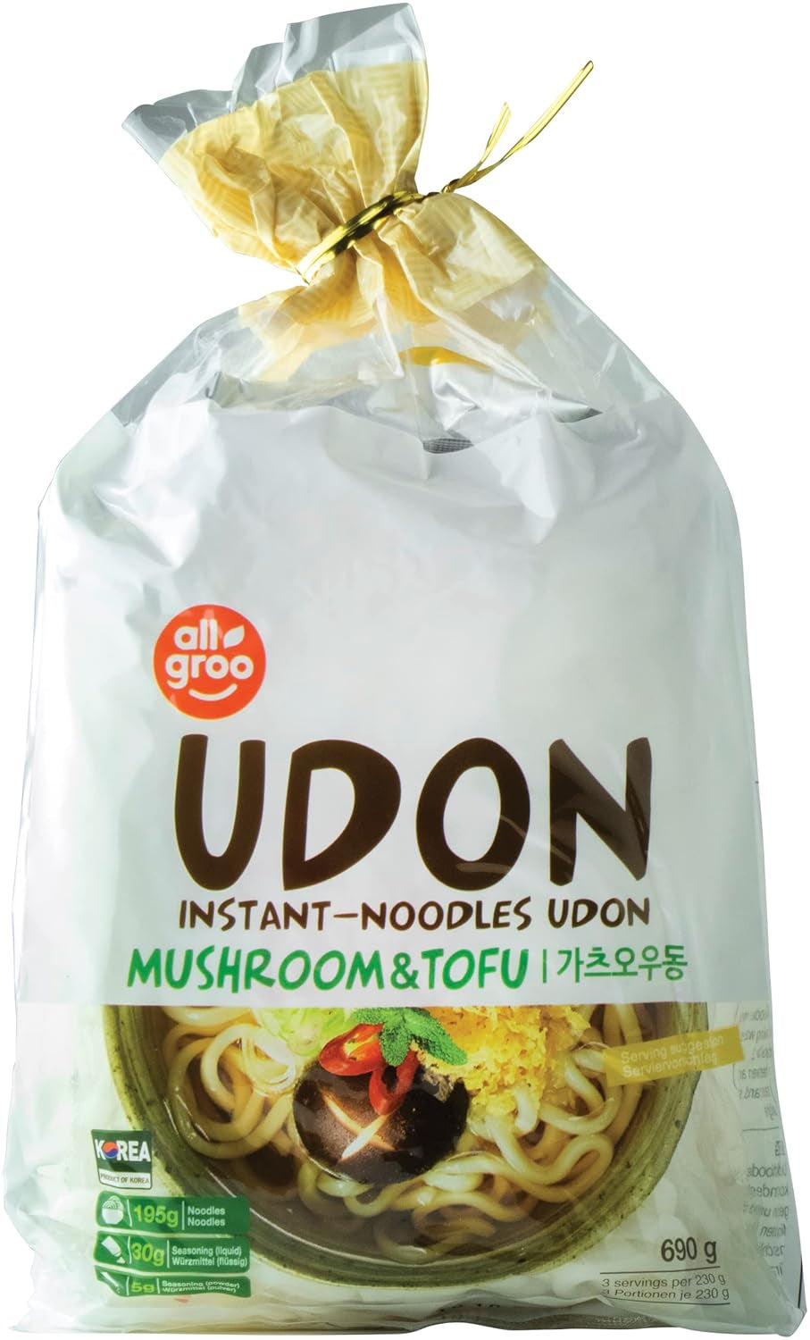 Tăiței instant Allgroo Udon - Supă Udon picantă, preparare rapidă - Conține 3 porții - 1 x 690 g