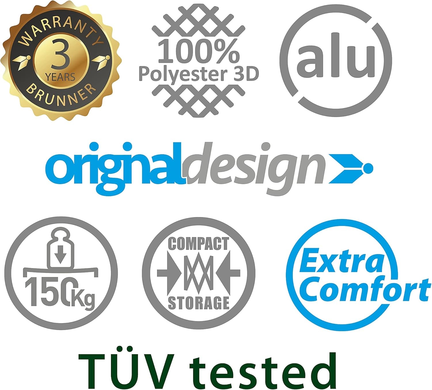 BRUNNER Rebel PRO (S-M-L) Scaun pliabil pentru camping, grădină, terasă Fabricat din aluminiu, reglabil în 5 poziții, cu capacitate de încărcare de până la 150 kg, spătar înalt, negru sau albastru Perne calatorie Naty Shop