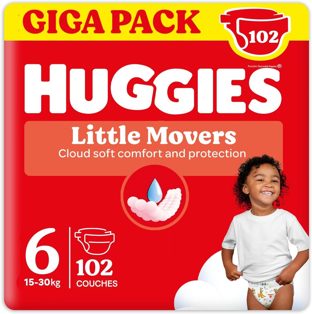 Scutece Huggies pentru bebeluși Little Movers, design Disney, mărimea 6, 102 buc (3 x 34), cutie lunară