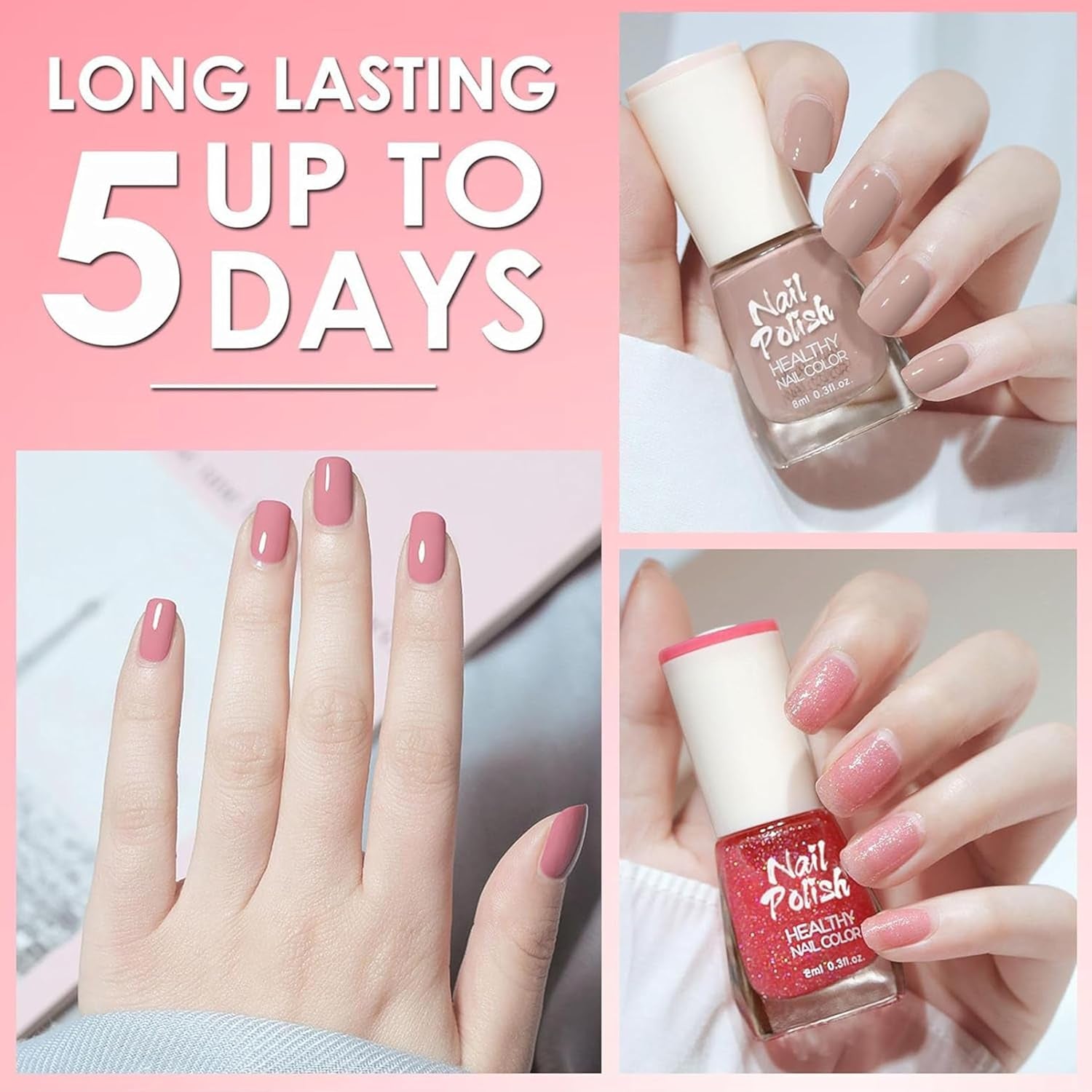 Set de ojă cu 6 piese - Oja roșie strălucitoare cu uscare rapidă și de lungă durată - Oja pe bază de apă non-toxică pentru saloane DIY, cadou de manichiură (Colorat A)