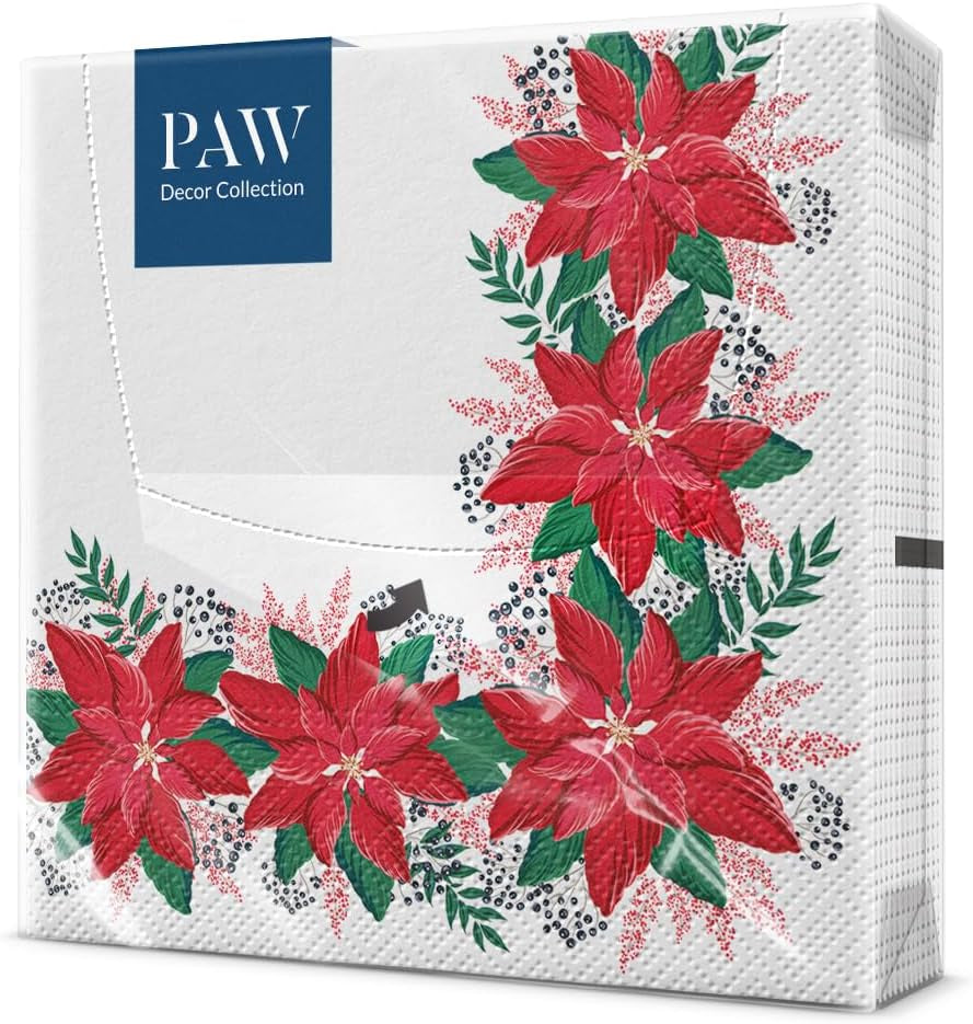 PAW - Șervețele 3 straturi (33 X 33 Cm) I 20 bucăți I Șervețele de hârtie colorate perfecte pentru masa de Crăciun I Șervețele - Crăciun, iarnă, ciulin, lampă I Bullfinch cu lampion