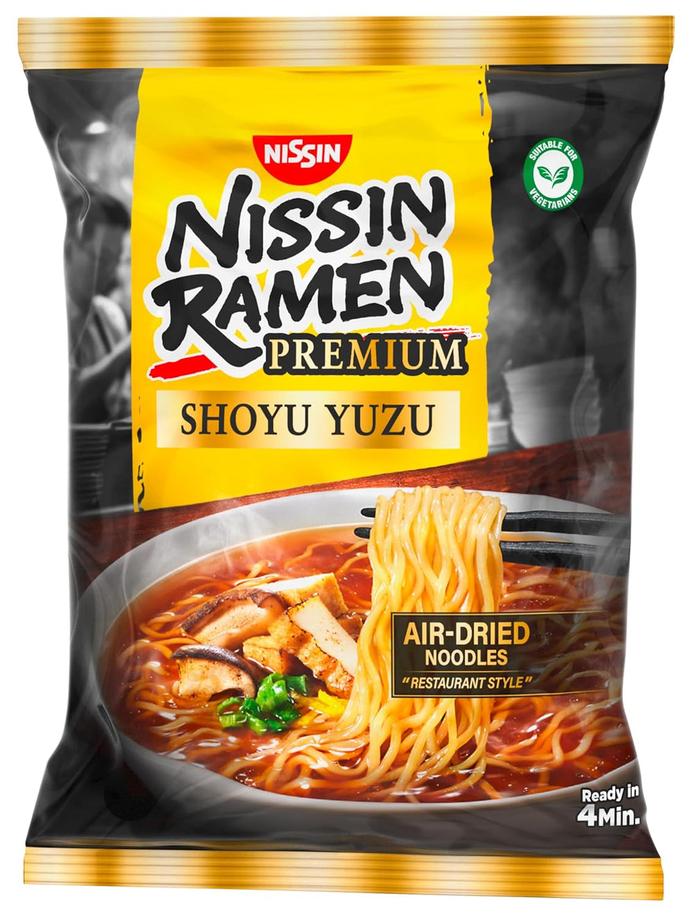 Nissin Ramen Premium - Shoyu Yuzu, pachet de 10 tăiței instant în stil japonez, uscați la aer, cu aromă de sos de soia yuzu și praz uscat (10 x 92,7 g)