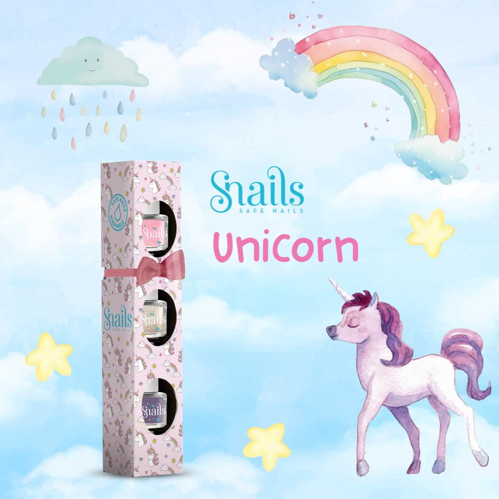 Set cadou ojă pentru copii Snails 510409, Mini Unicorn 3x5ml, pe bază de apă, lavabilă, sigură, vegană