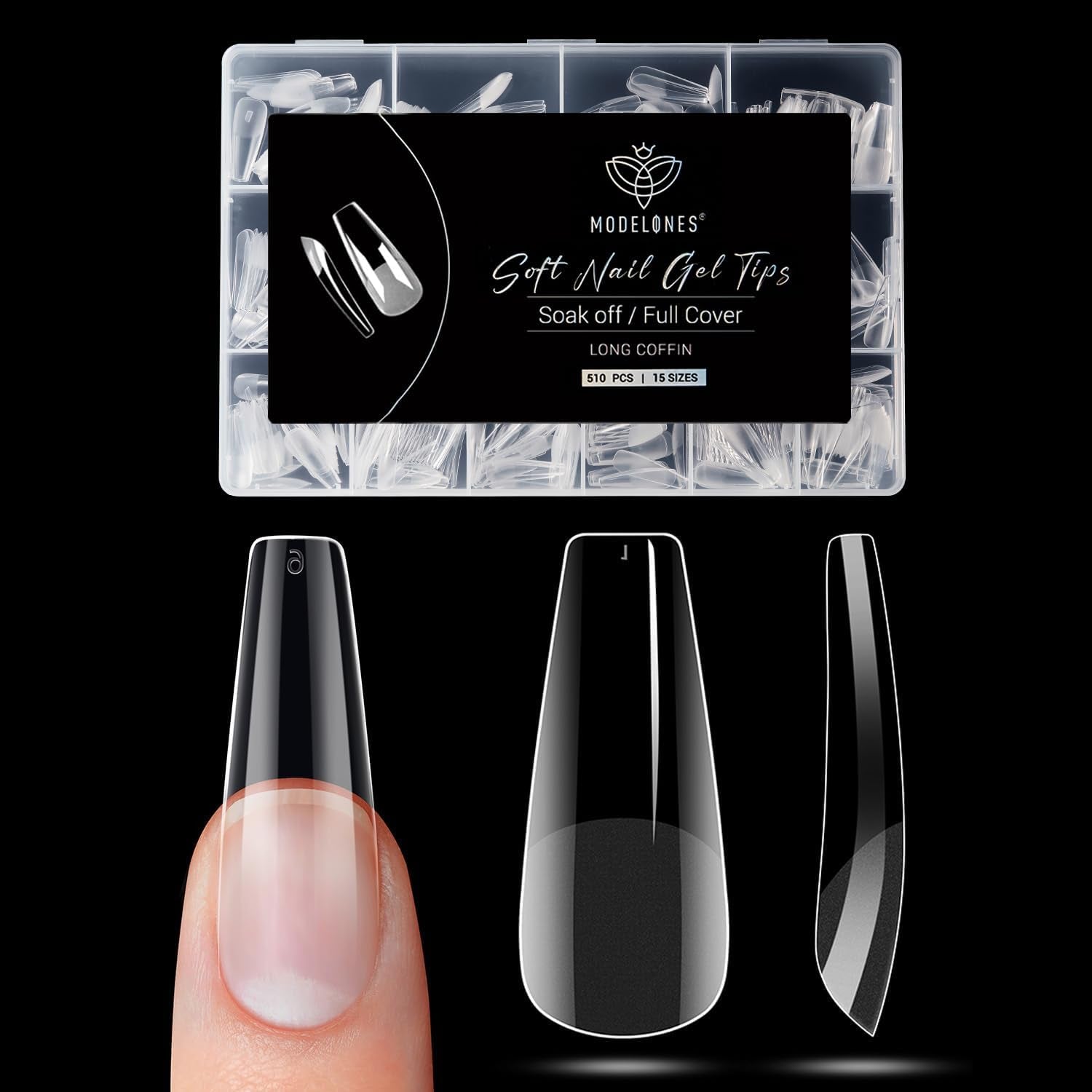 Modelones Tips Unghii 510 Piese - Set Tips Unghii Acoperire Completă, Set Tips Gel, Tips Unghii Rășină PMMA Pre-Lustruire, Unghii Artificiale pentru Lipire pe Nail Art DIY, Squoval Scurt