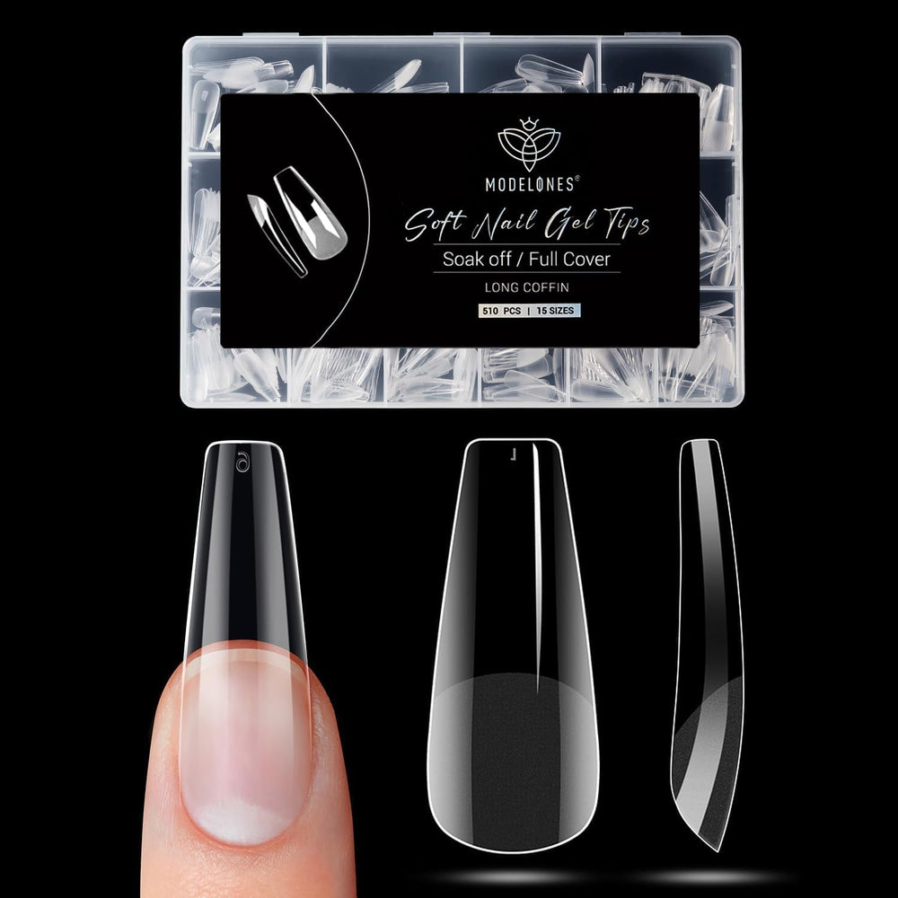 Modelones Tips Unghii 510 Piese - Set Tips Unghii Acoperire Completă, Set Tips Gel, Tips Unghii Rășină PMMA Pre-Lustruire, Unghii Artificiale pentru Lipire pe Nail Art DIY, Squoval Scurt