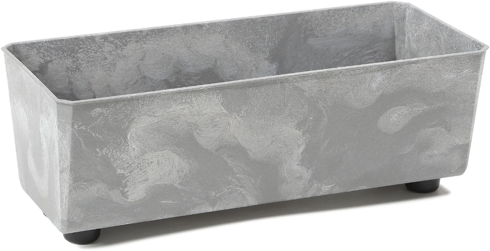 Jardinieră dreptunghiulară LAMELA cu picioare elegante – Ghiveci gri cu aspect de beton, fabricat din plastic robust, 37x17 cm, 6L – Rezistent la intemperii și ușor de curățat – Pentru interior și exterior