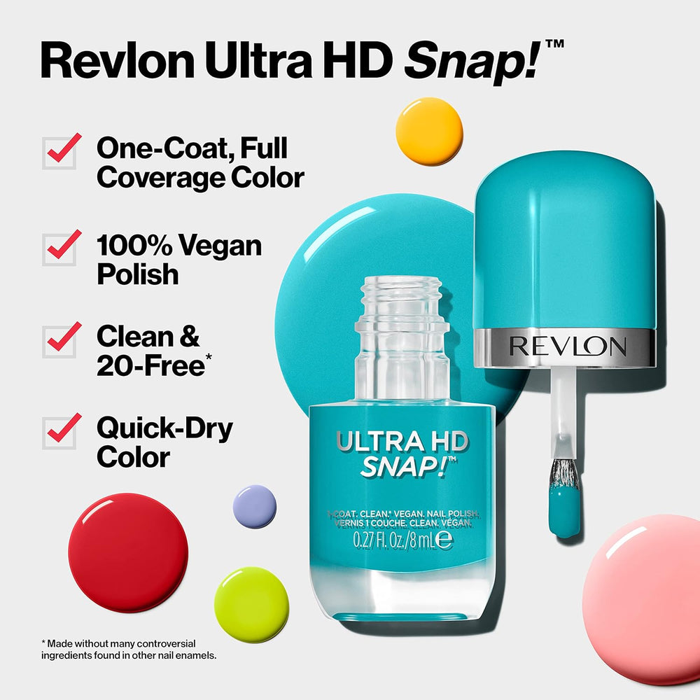 Oja Revlon Ultra HD Snap, formulă vegană de lungă durată, uscare rapidă și acoperire completă într-un singur strat, culoare (8 ml), roșu și negru (014), unisex