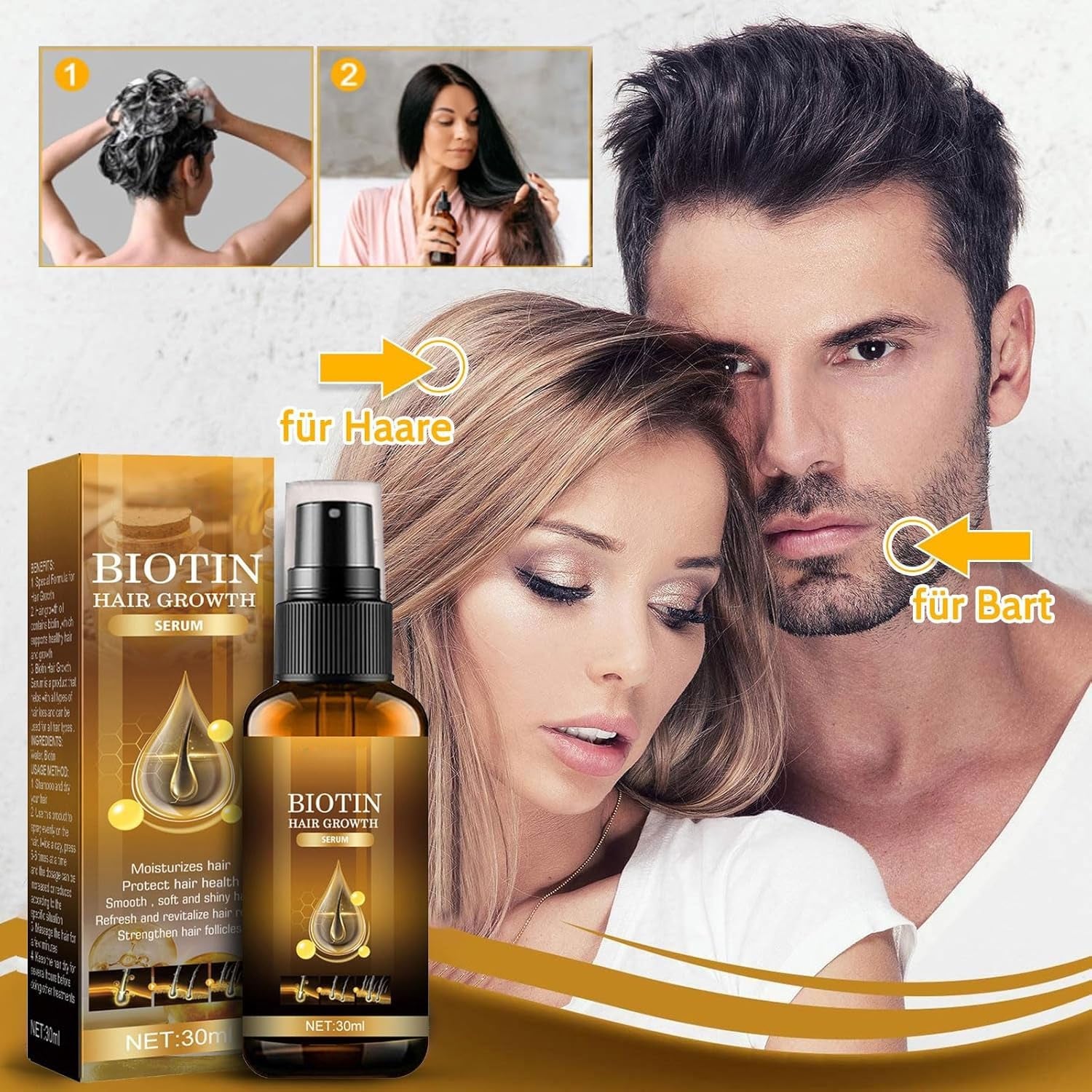 Biotin Hair Serum, 2PCS Hair Spray Hair Growth Accelerate Hair Growth Serum Biotin Hair Growth Hair Growth Spray, Hair Care for Thin Dry Hair, Against Hair Loss (M-2pcs) Ingrijirea parului Naty Shop